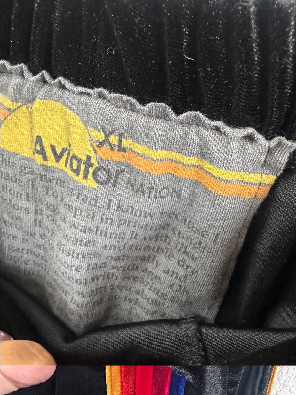 NWOT Aviator Nation Black Velvet Track Pants with Rainbow Side Stripes Size XL - Picture 4 of 4